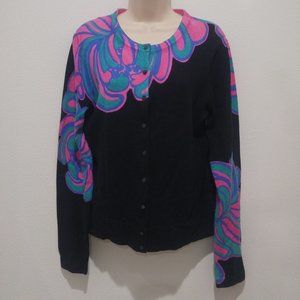 Lilly Pulitzer Cardigan Sweater Women's Size Medium Black & Bright Colors 2092